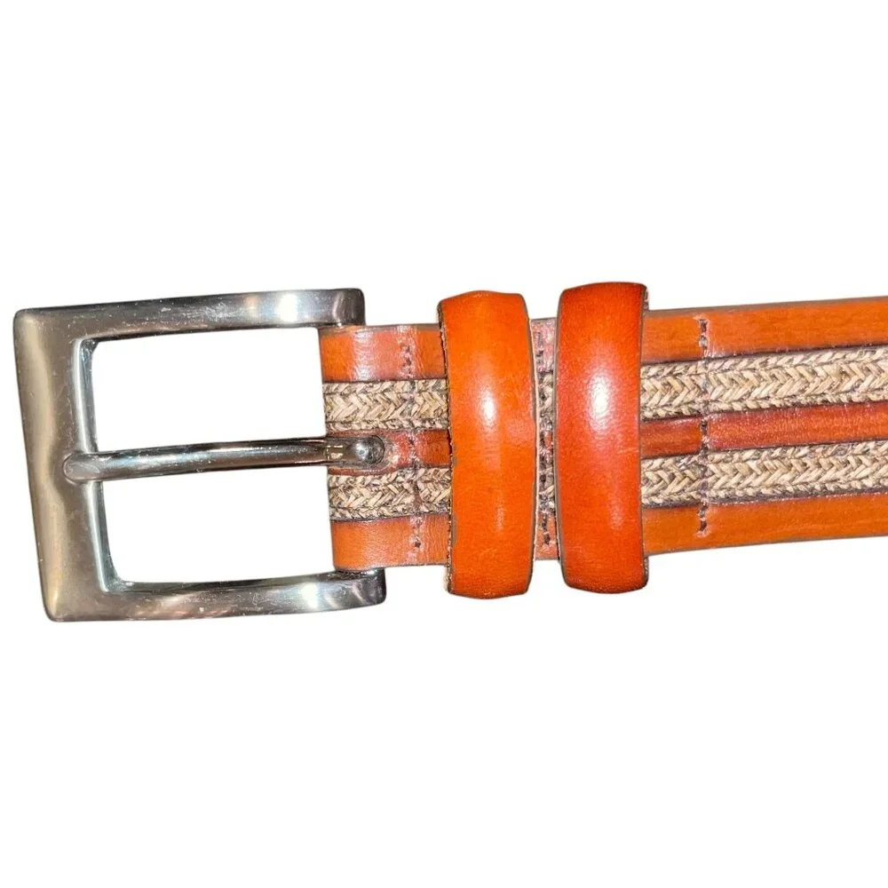Crookhorn Leather Belt with Braided & Stitched Inlay | Handmade in USA | Size 36